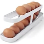Miniatura de Dispensador de Huevos Rodante para Refrigerador, Huevera con 2 Niveles, Organizador Automático Contenedor Bandeja para 14-24 Huevos, Color Blanco, Material Polipropileno