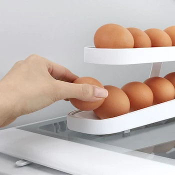 Imagen 4 de Dispensador de Huevos Rodante para Refrigerador, Huevera con 2 Niveles, Organizador Automático Contenedor Bandeja para 14-24 Huevos, Color Blanco, Material Polipropileno