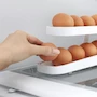 Miniatura de Dispensador de Huevos Rodante para Refrigerador, Huevera con 2 Niveles, Organizador Automático Contenedor Bandeja para 14-24 Huevos, Color Blanco, Material Polipropileno