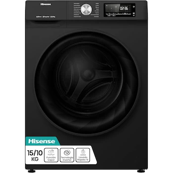 Imagen alusiva al producto Hisense Lavadora y Secadora WD5Q1542BB, Totalmente Automática, Carga Frontal, 15 kg Lavado / 10 kg Secado, Negro, 59.5x61x84.5 cm (Ancho x Profundidad x Alto)