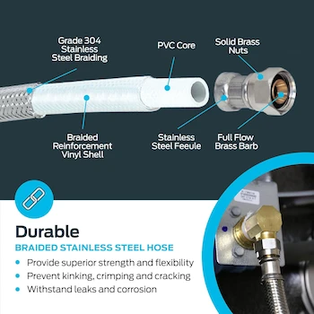 Imagen 5 de Eastman 69008 - Kit de instalación de lavaplatos, manguera trenzada de acero inoxidable de 12 pies con adaptadores, codos MIP 3/8" x FHT 3/4", conectores de compresión 3/8"