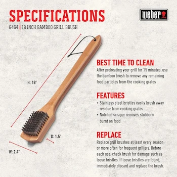 Imagen 2 de Weber 6464 Cepillo para Parrilla de Bambú 18 Pulgadas (45.72 cm) con Mango de Bambú y Cerdas de Acero Inoxidable