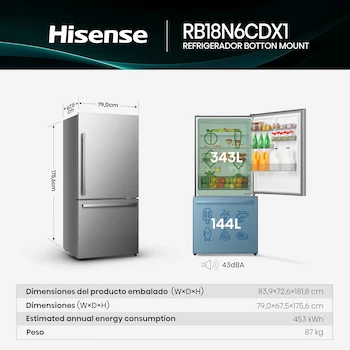 Imagen 3 de Hisense RB18N6CDX1 Refrigerador Bottom Mount 18 pies cúbicos Total No Frost Control Electrónico Super Freeze 79x68x176 cm Gris