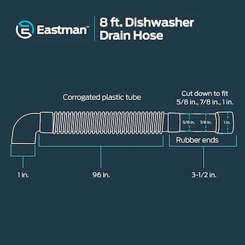 Imagen 2 de Eastman 91218 Manguera de Descarga Universal para Lavavajillas, Longitud 8 Pies, Gris