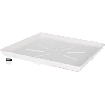 Imagen 2 de Camco Bandeja de Drenaje Apilable para Lavadora, Modelo 21006, Color Blanco, Plástico Resistente, Medidas 28 x 30 Pulgadas, Ideal para Unidades Apilables y Tamaño Departamento