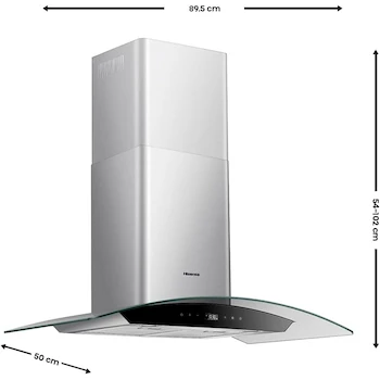 Imagen 2 de Hisense HHW902WS Campana Extractora de Pared 90 cm, 800 m³/h Boost, 650 m³/h Máx, Recirculación, 3 Velocidades, Filtro Fácil Limpieza, Acero Inoxidable