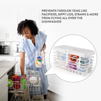 Imagen 2 de Prince Lionheart Cesta para Lavavajillas de Alta Capacidad para Artículos de Toddler / Niño Pequeño, Transparente, Hecha en USA con Plástico 100% Reciclado, Apta para Rejilla Superior, Compatible con Todos los Lavavajillas