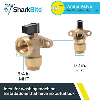 Imagen 2 de SharkBite 25560LF Válvula de Ángulo para Lavadora, Push-to-Connect 1/2" x 3/4" MHT, Latón sin Plomo, Corte en Cuarto de Vuelta