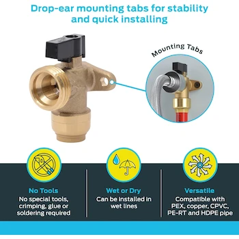 Imagen 3 de SharkBite 25560LF Válvula de Ángulo para Lavadora, Push-to-Connect 1/2" x 3/4" MHT, Latón sin Plomo, Corte en Cuarto de Vuelta