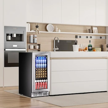 Imagen 2 de EUHOMY BRU-03 Refrigerador de Bebidas de 15 Pulgadas Bajo Mostrador para 127 Latas, Integrado o Independiente, Color Plateado