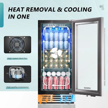 Imagen 4 de EUHOMY BRU-03 Refrigerador de Bebidas de 15 Pulgadas Bajo Mostrador para 127 Latas, Integrado o Independiente, Color Plateado