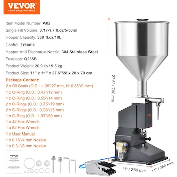 Imagen 3 de VEVOR A02 Máquina de Llenado de Líquidos Pasta Neumática Llenadora de Botellas de Acero Inoxidable SGY-A02 5-50 ml