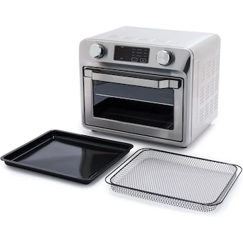 Imagen de referencia para GreenPan Bistro Noir 9 en 1 Horno de Freír al Aire de Acero Inoxidable Plateado con Sartén para Hornear, Estante de Acero Inoxidable y Cesta de Freír de Aire