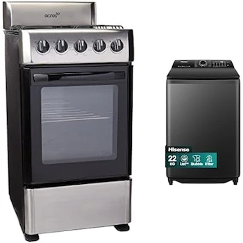 Imagen de referencia para Acros Estufa de Gas 4 Quemadores NAW-1001S Gris + Hisense Lavadora Carga Superior Automática WT5i2223DB 22kg Inox