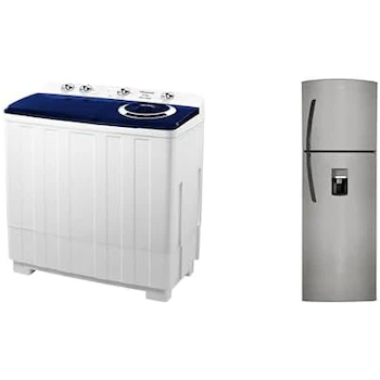 Imagen 1 de Hisense WSA1604P Lavadora Doble Tina Semiautomática 16kg Blanco/Azul + Mabe RMA300FJMRM0 Refrigerador Automático 300L Inox Mate