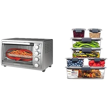 Imagen de referencia para Black+Decker Horno Eléctrico Freidora de Aire 3 en 1 Modelo TO4315SS-LA 22 Litros Gris + Rubbermaid 2108377 Juego de 14 Recipientes (7 Tapas y 7 Contenedores) Plástico sin BPA a Prueba de Fugas Transparente
