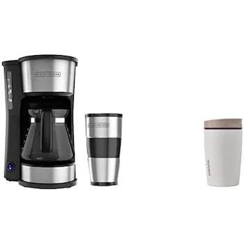 Imagen de referencia para BLACK+DECKER Cafetera 4 en 1 con Vaso Personal y Filtro Permanente + Owala SmoothSip Slider Vaso Térmico de Acero Inoxidable Libre de BPA 12 oz Color Beige/Blanco (Vanilla Bean)