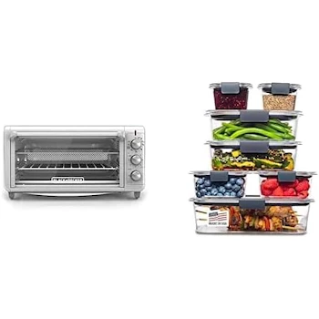 Imagen de referencia para Black+Decker Horno con Freidora de Aire, 30 L de Capacidad + Rubbermaid 2108377 - Juego de 14 recipientes (7 tapas y 7 contenedores) de plástico transparente