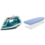 Miniatura de Black+Decker Plancha de Vapor SmartSteam con Suela Cerámica y Cable Retráctil, ICR1924 + Mesa Tabla de Planchar con Gancho Retráctil para Colgar y Malla de Acero