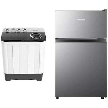 Imagen alusiva al producto Hisense WSA1102PCN Lavadora Semiautomática Doble Tina 11 Kg Blanco/Gris + Hisense RT31D6AGX1 Refrigerador 3.3 Pies Extra Grande con Congelador Superior 4 Estrellas