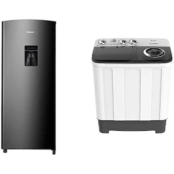 Imagen alusiva al producto Hisense RR63D6WBX Refrigerador 6.3 Pies Negro + Hisense WSA1102PCN Lavadora Semiautomática Doble Tina 11 Kg Blanco/Gris