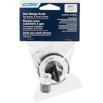 Imagen 3 de Camco 00973 Gas Range Knob - Perilla para Quemador Superior / Horno / Broiler, Color Negro, con Adaptador, Inserto y Dial, Compatible con la Mayoría de Modelos