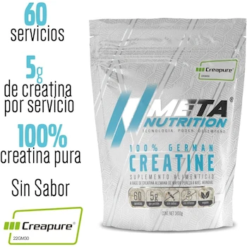 Imagen 2 de Meta Nutrition Creatina Monohidratada Alemana Creapure® 300g 60 Servicios