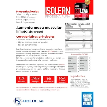 Imagen 3 de Proteína Whey Isolean Hidrolizada Holix Lab 2.2kg Chocobrownie