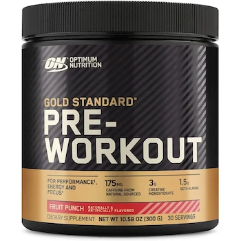 Imagen de referencia para Optimum Nutrition Gold Standard Pre Workout Pre Entrenador Ponche de Frutas 300 Gramos