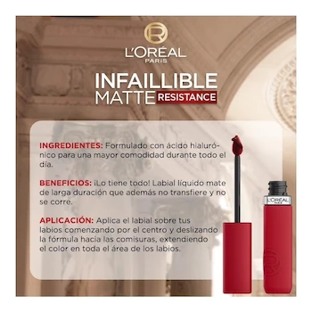 Imagen 2 de Labial líquido Loreal Infallible Le Matte Resistance Le Rouge Paris 420 5ml