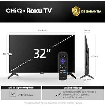 Imagen 2 de CHiQ 32L621FR Roku TV 32" HD Smart TV