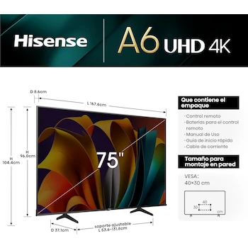 Imagen 2 de Hisense A6N TV 75 Pulgadas Smart Google TV UHD 4K