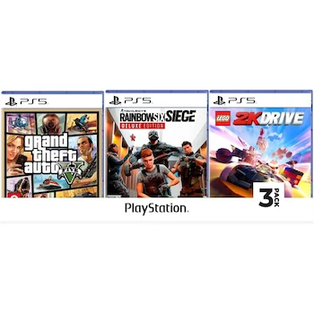Imagen de referencia para Combo 3 Videojuegos PS5: GTA V, Rainbow Six Siege y Lego 2K Drive