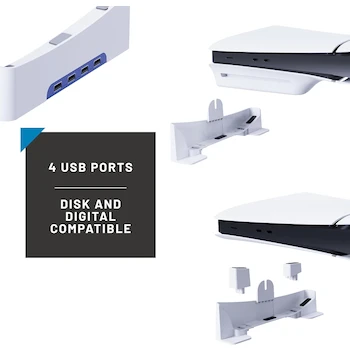 Imagen 5 de Soporte Horizontal 4Gamers PS5 Slim Negro Compatible Disco Digital 4 USB