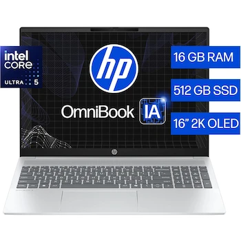 Imagen 2 de HP Laptop OmniBook 5 AI 16-af1053la Intel Core Ultra 5 16GB RAM 512GB SSD 16" OLED 2K Plata