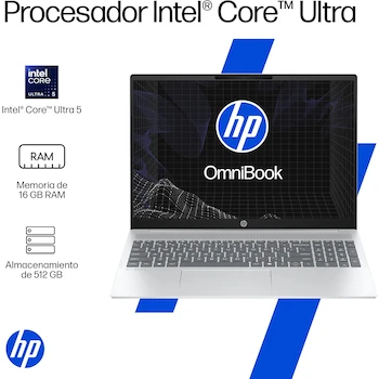 Imagen 4 de HP Laptop OmniBook 5 AI 16-af1053la Intel Core Ultra 5 16GB RAM 512GB SSD 16" OLED 2K Plata