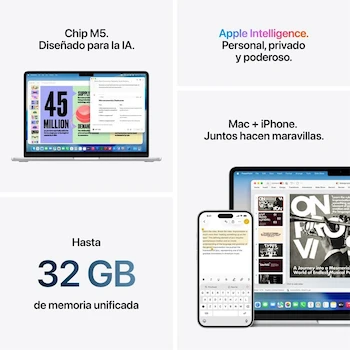 Imagen 5 de Apple MacBook Air 15" M5 10-core CPU/GPU 16GB 1TB Blanco Estelar 2026