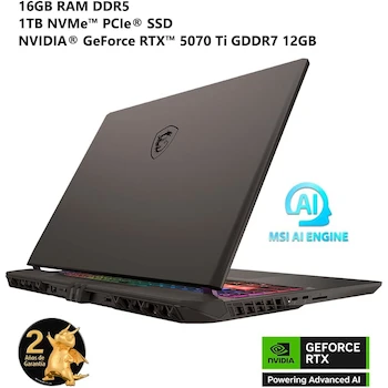 Imagen 3 de MSI Vector 16 HX AI RTX 5070 Ti Ultra 9 275HX 16GB 1TB 16" QHD+ 240Hz Gris