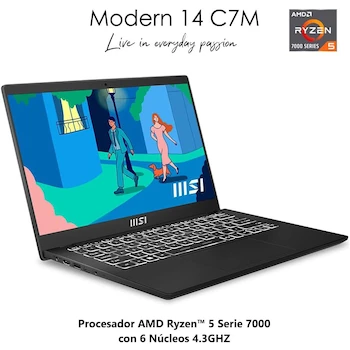 Imagen 2 de MSI Modern 14 Ryzen 5 7430U 8GB RAM 512GB SSD 14" FHD Negra