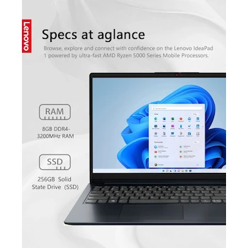 Imagen 3 de Lenovo IdeaPad 1 Laptop 15.6" FHD Touch Ryzen 5 7520U 8GB 256GB Abyss Blue