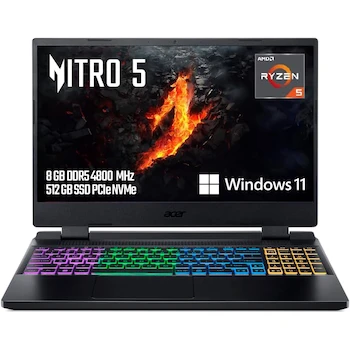 Imagen de referencia para Acer Nitro 5 Ryzen 5 8GB 512GB SSD 15.6" 165Hz RTX 3050 Laptop Gaming Negro