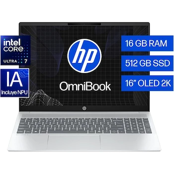 Imagen 2 de HP OmniBook 5 AI 16-af1073la Laptop Intel Core Ultra 7 16GB RAM 512GB SSD 16" OLED 2K Plata