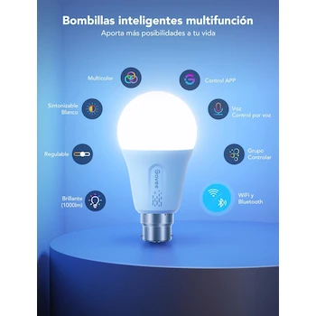Imagen 4 de Govee Foco LED Inteligente A19 RGB Blanco Regulable 1000 lm 9W WiFi 2.4 GHz (2 unidades)