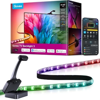 Imagen de referencia para Govee Retroiluminación TV 3 Lens Dual 4MP Negro RGBWIC 5m para TV 75–85'' 60 LED/m