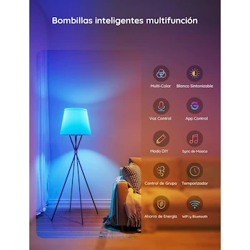 Imagen 5 de Govee H6008 Foco Inteligente RGBWW Wi‑Fi E26 9W 800 lm Paquete 2 Compatible Alexa Google