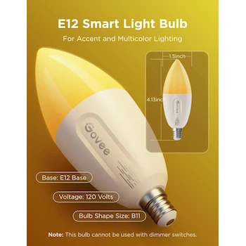 Imagen 4 de Govee Bombilla LED E12 RGBWW Multicolor 450 lm 40W eq Paquete de 4 Compatible Matter/Alexa/Google