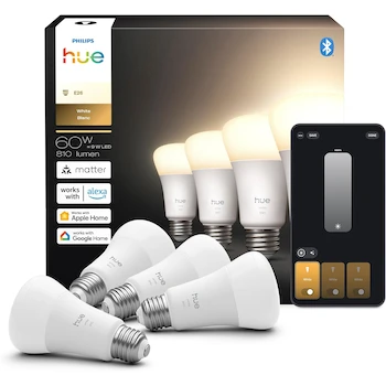 Imagen de referencia para Philips Hue Foco LED Inteligente A19 Blanco Cálido 2700K E26 9W 810 lm Paquete de 4