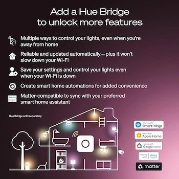 Imagen 5 de Philips Hue Foco LED Inteligente A19 Blanco Cálido 2700K E26 9W 810 lm Paquete de 4