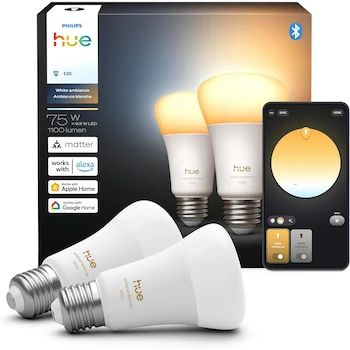 Imagen de referencia para Philips Hue Foco LED Inteligente A19 Blanco Ambiente E26 9.5W 1100 lm Paquete 2