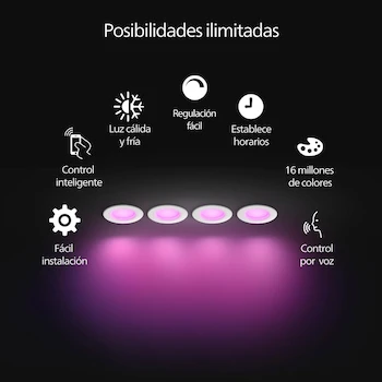 Imagen 4 de Philips Hue Empotrables Inteligentes 5/6" Multicolor Blanco Rosa Pack 4